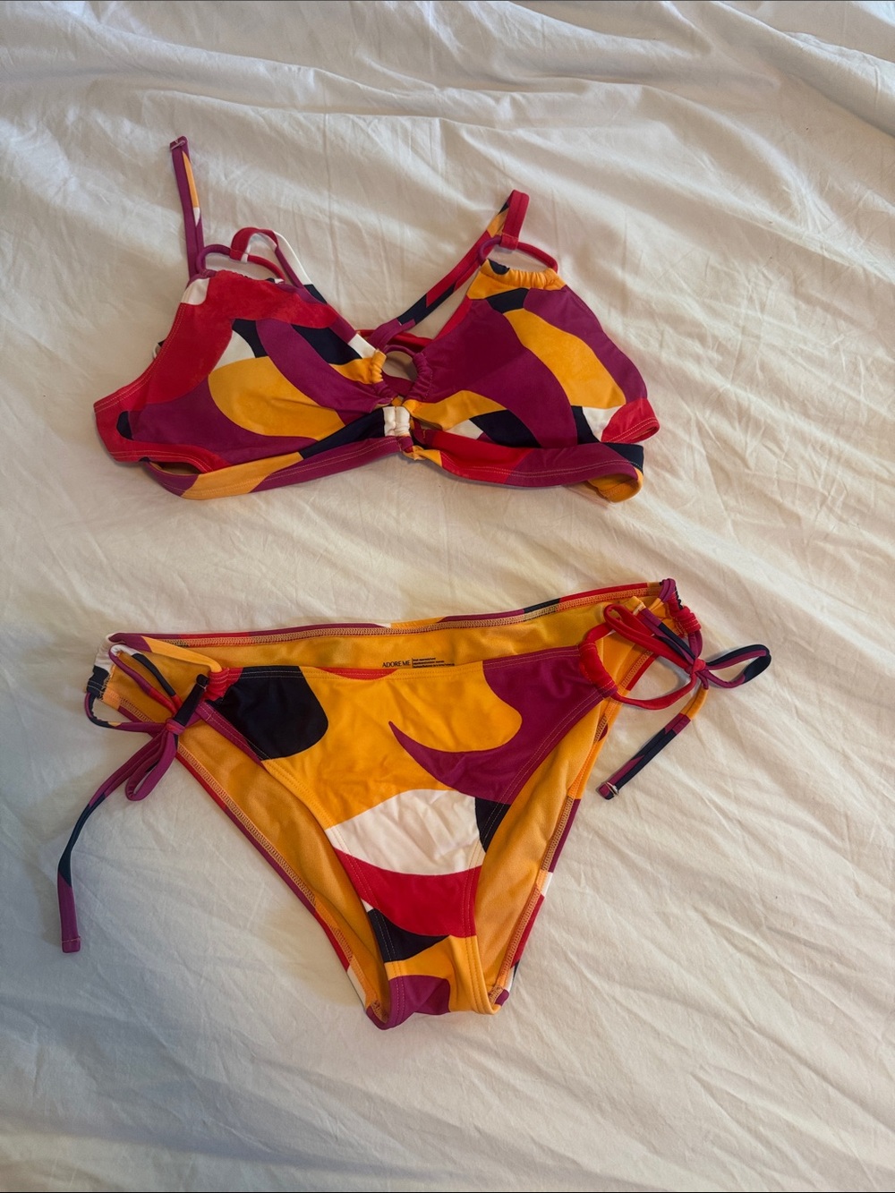 Vibrant Multi-Color Abstract Print Bikini large top medium bottom